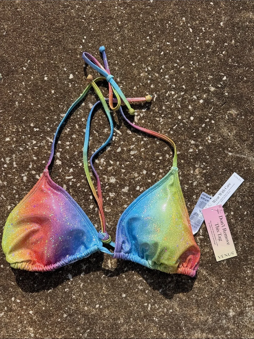 VENUS Iridescent Rainbow Sequin Bikini Top. Size XL NWT